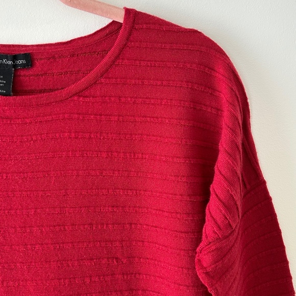 Calvin Klein Red Wool Blend Ribbed Crewneck Sweater - Picture 5 of 16
